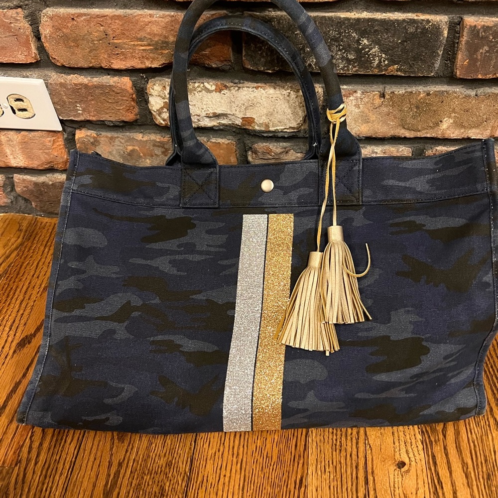 Koala Kanvas Blue Camo Tote Bag with gold and silver details